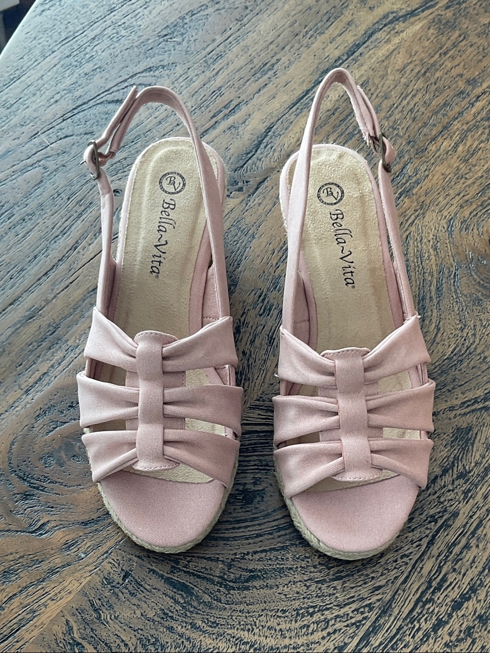 Bella Vita Dusty Pink Woven Slingback Wedges